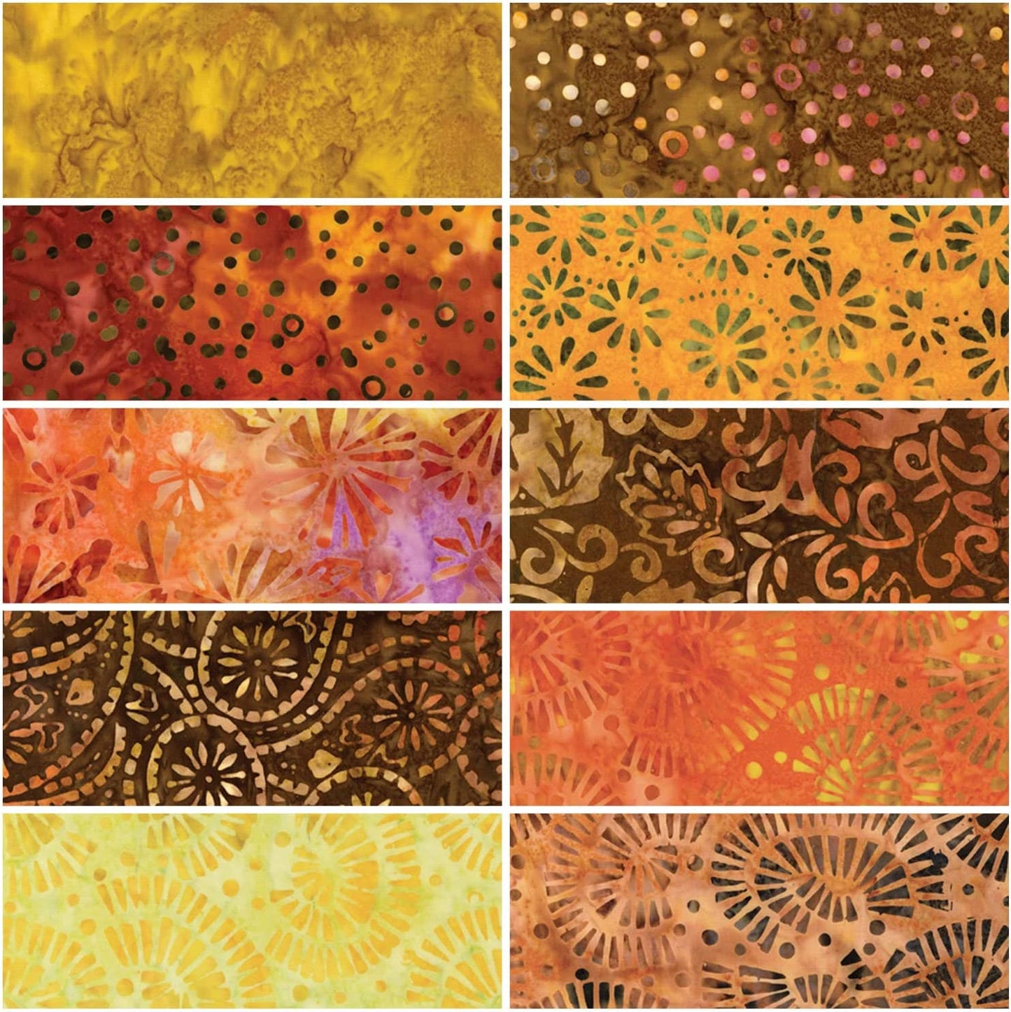 Charm Pack 5x5 Squares - Benartex Bali Batik Harvest - 40 5" Squares