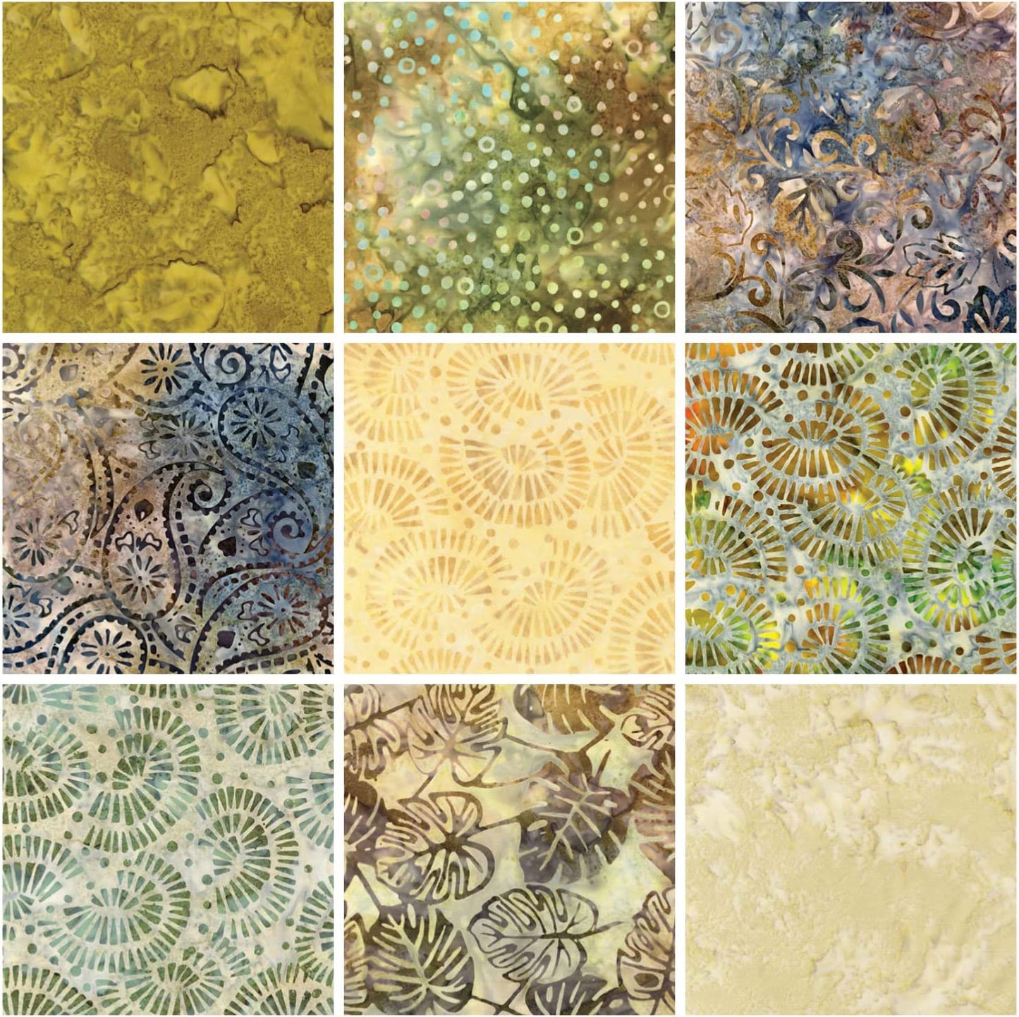 Charm Pack 5x5 Squares - Benartex Bali Batik Naturals - 40 5" Squares