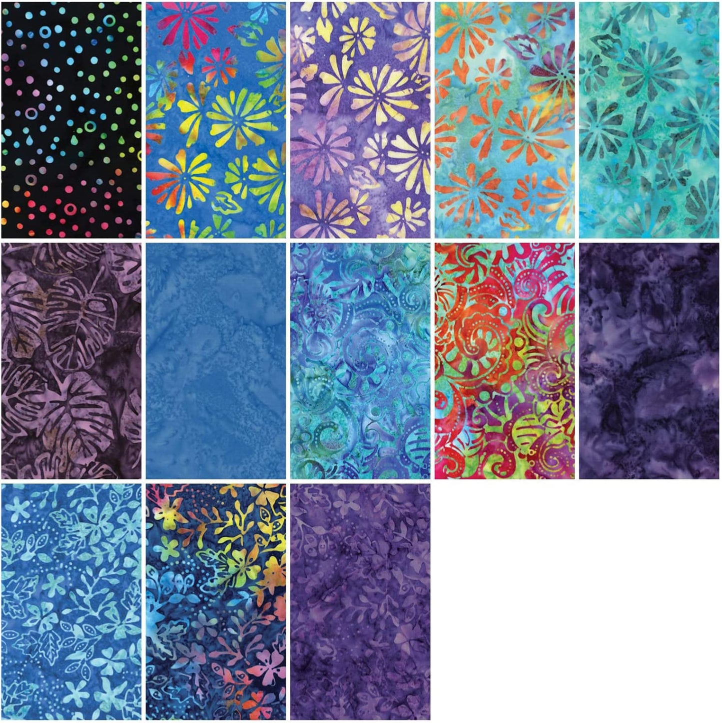 Charm Pack 5x5 Squares - Benartex Bali Batik Rainbow - 40 5" Squares