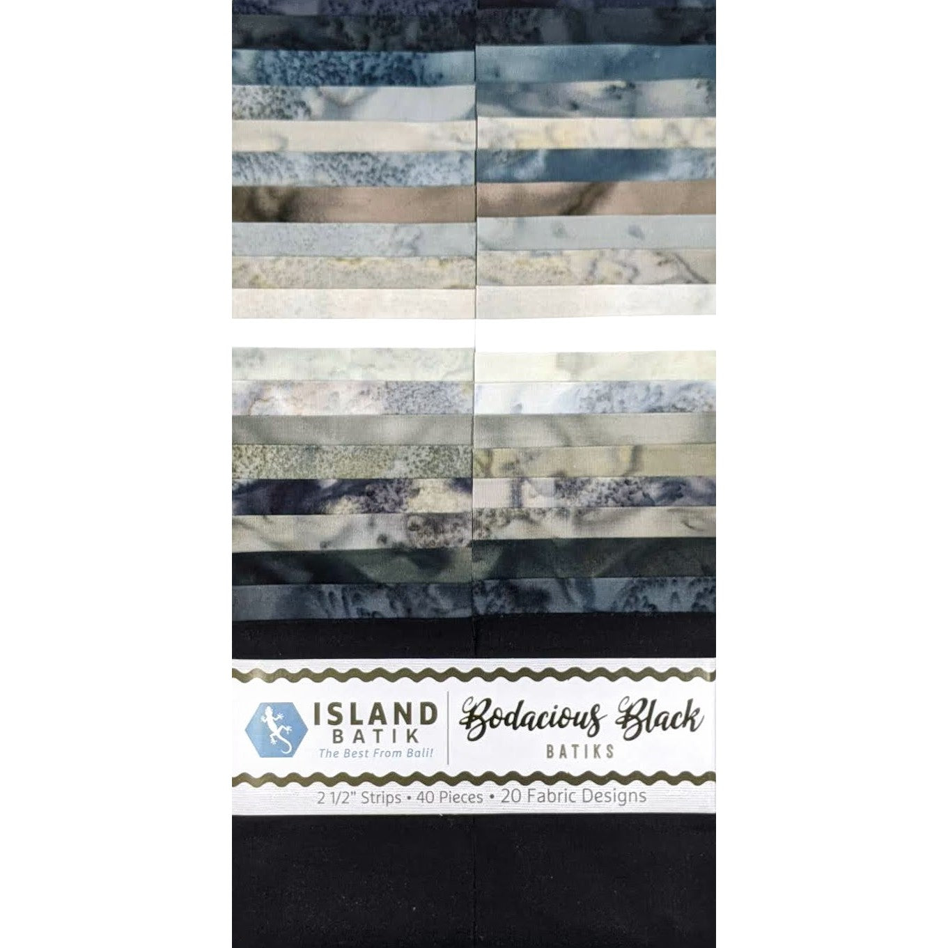 Island Batik - Bodacious Black - 20 Fabrics, 40 Total Strips