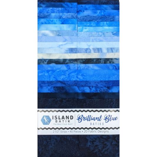 Island Batik - Brilliant Blue - 20 Fabrics, 40 Total Strips