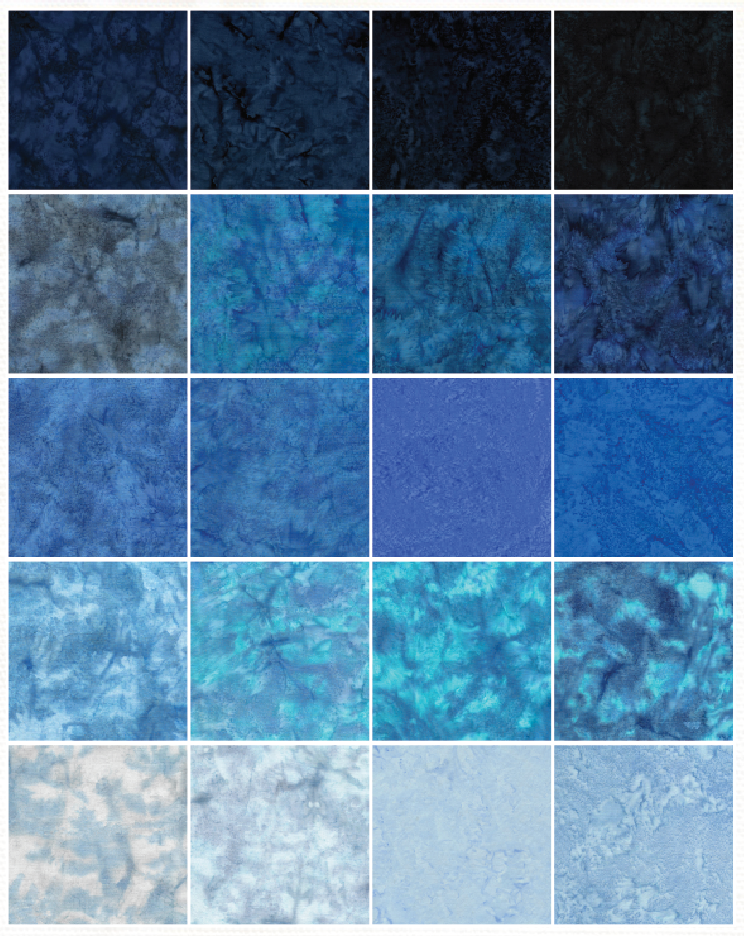 Island Batik - Brilliant Blue - 20 Fabrics, 40 Total Strips