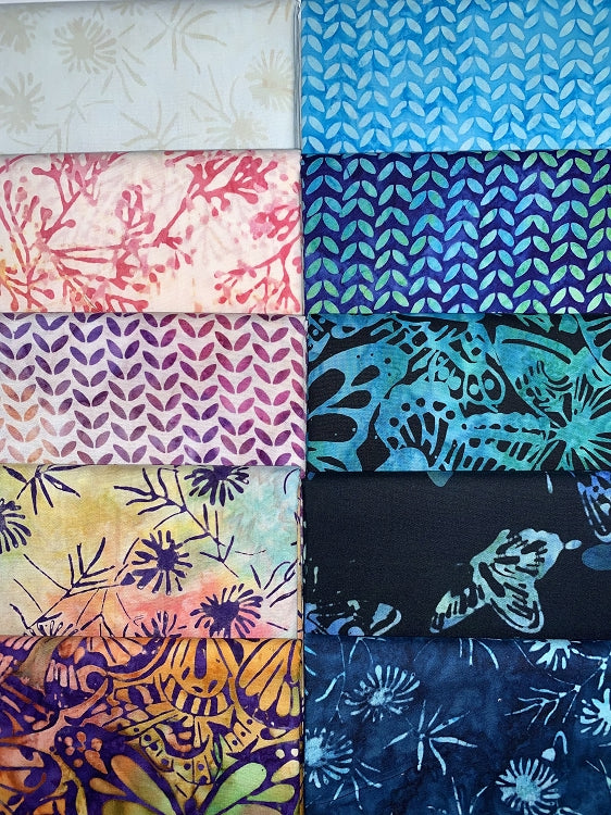 Robert Kaufman Watercolor Blossoms Batik Half-yard Bundle - 10 Fabrics, 5 Total Yards