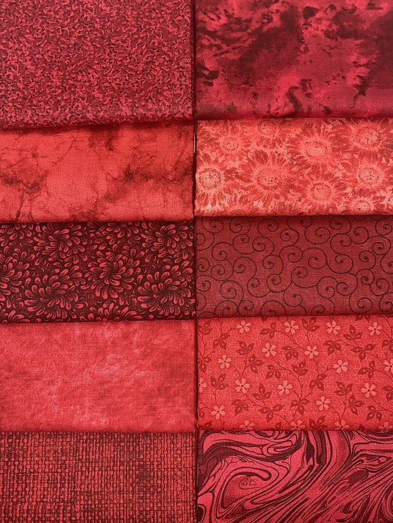 Basic Colors - Cherry Half-yard Bundle - 10 Fabrics,5 Total Yards