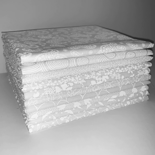 White Tone on White Fat Quarter Bundle - 10 Fabrics, 10 Total Fat Quarters