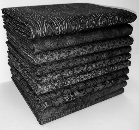 Basic Colors - Black Half-yard Bundle - 10 Fabrics, 5 Total Yards
