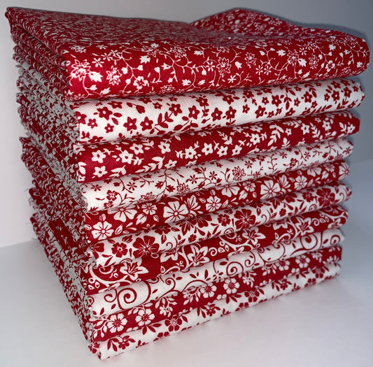 Fire & Ice (Red & White Prints) Half-yard Bundle - 10 Fabrics, 5 Total Yards