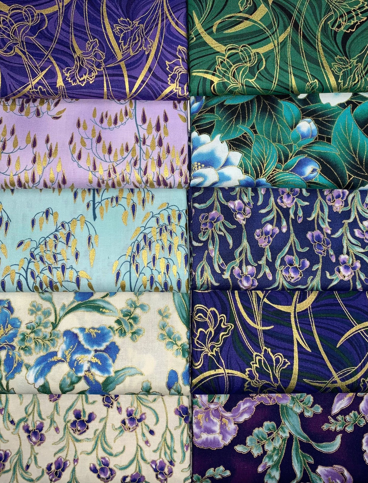Robert Kaufman "Peacock Garden" Half-Yard Bundle - 10 Fabrics, 5 Total Yards