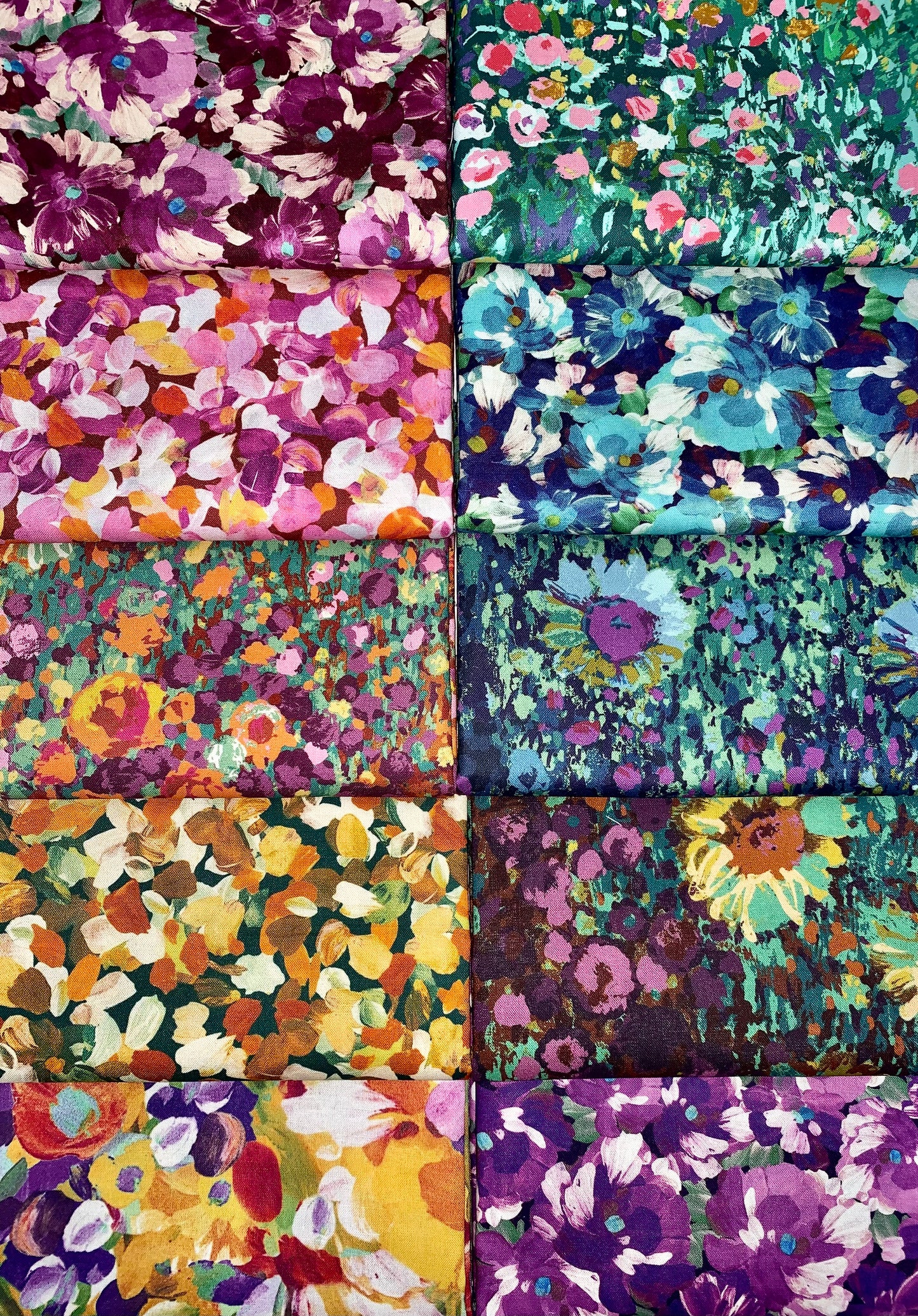 Robert Kaufman "Painterly Petals" Half-Yard Bundle - 10 Fabrics, 5 Total Yards