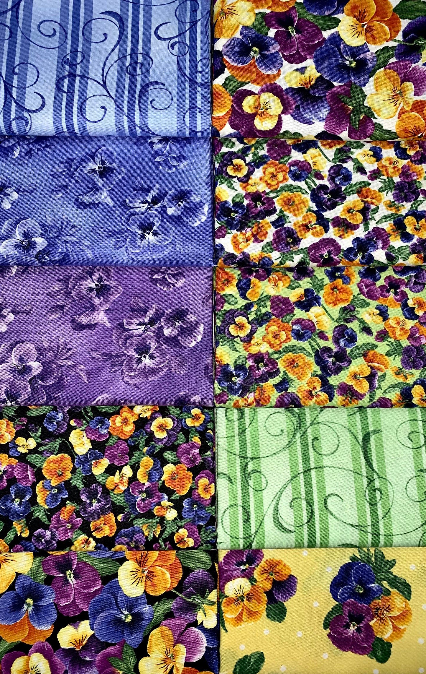 Robert Kaufman "Brightly So" (Pansies) Half-Yard Bundle - 10 Fabrics, 5 Total Yards