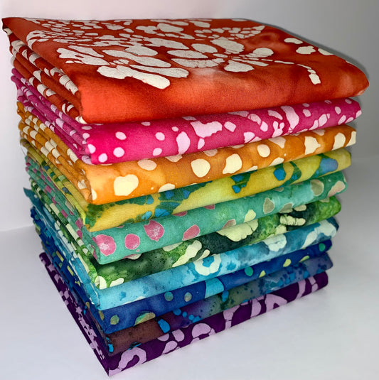 Rainbow Batik Half-yard Bundle - 10 Fabrics, 5 Total Yards