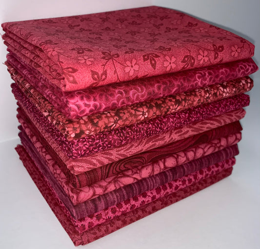 Basic Colors - Burgundy/Cranberry Half-yard Bundle - 10 Fabrics, 5 Total Yards