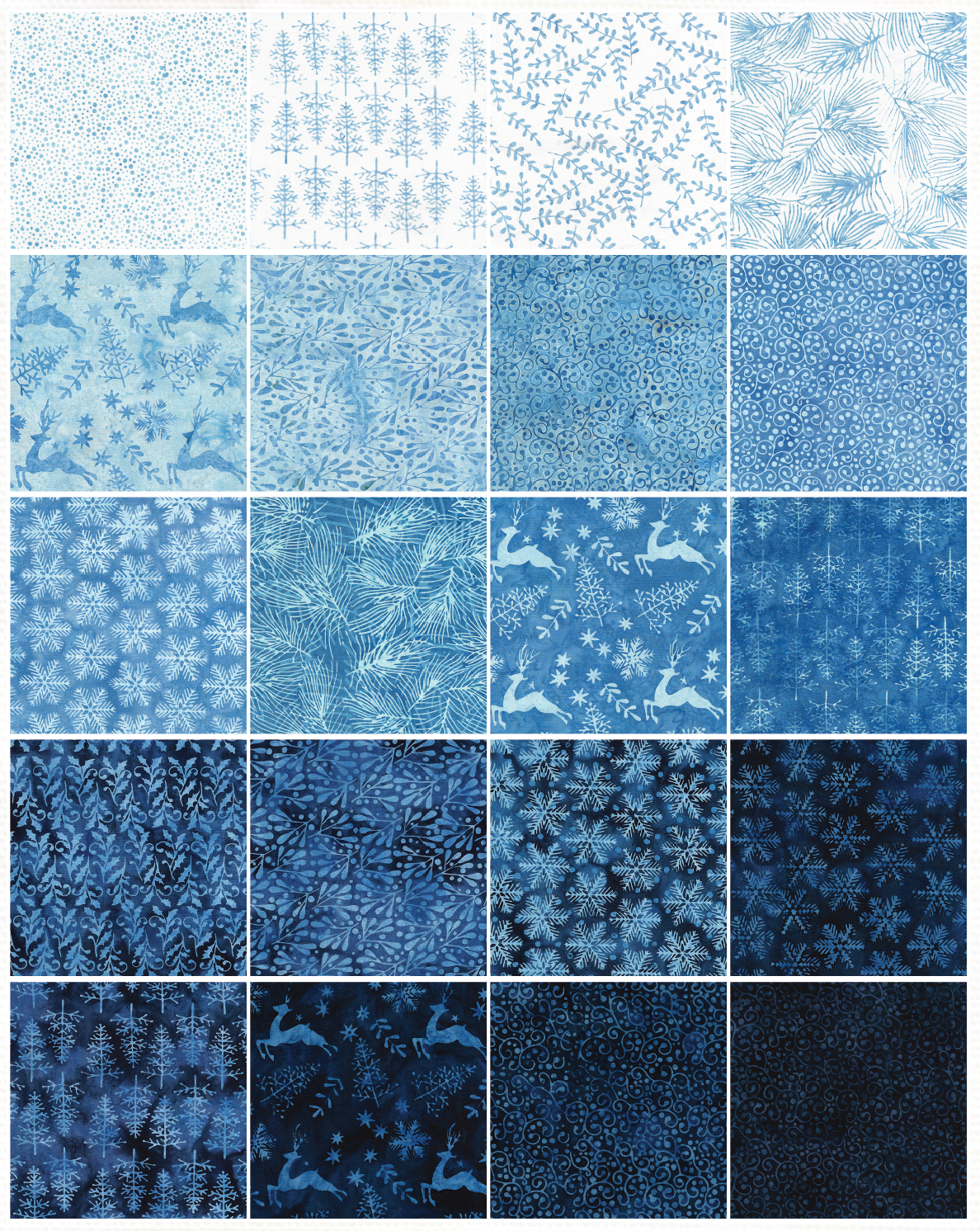 Island Batik - Let It Snow - 20 Fabrics, 40 Total Strips