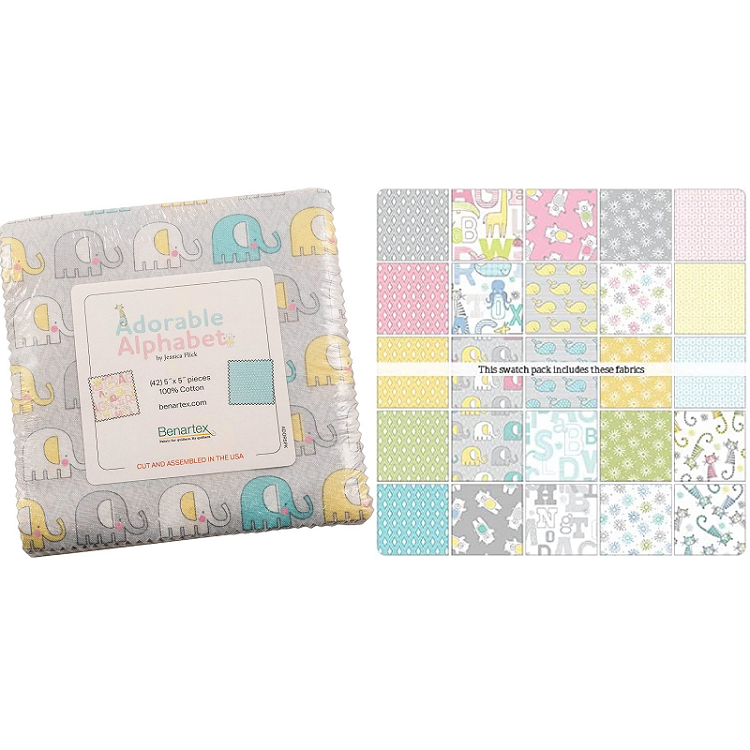 Charm Pack 5x5 Squares - Benartex Adorable Alphabet - 40 5" Squares