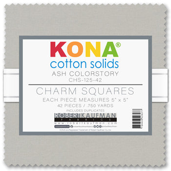 Charm Pack 5x5 Squares - Robert Kaufman Kona Solid Ash - 40 5" Squares