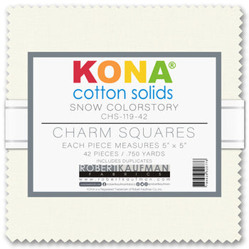 Charm Pack 5x5 Squares - Robert Kaufman Kona Solid Snow Colorway - 40 5" Squares