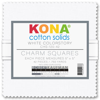 Charm Pack 5x5 Squares - Robert Kaufman Kona Solid White - 40 5" Squares