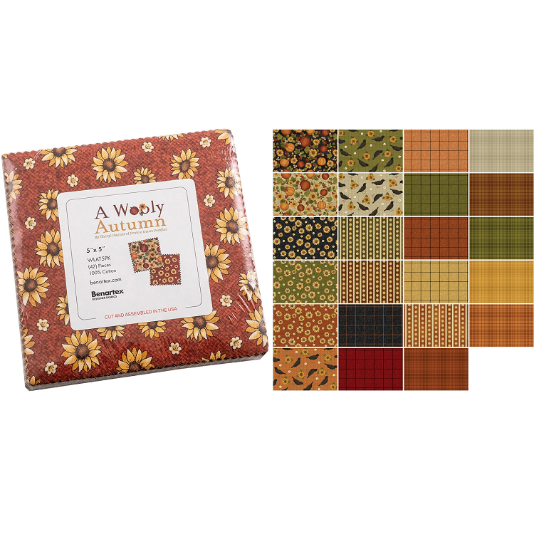 Charm Pack 5x5 Squares - Benartex A Wooly Autumn - 40 5" Squares 