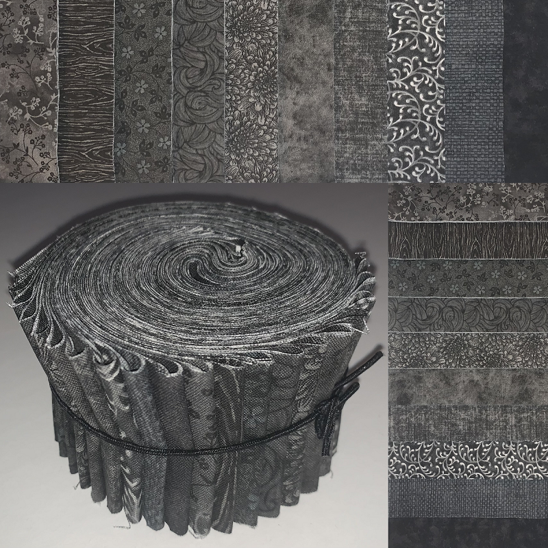 Basic Colors - Black 2.5" Roll - 10 Fabrics, 20 Total Strips