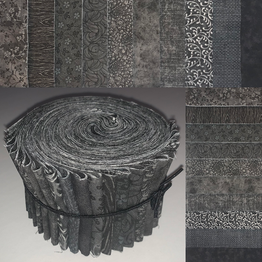 Basic Colors - Black 2.5" Roll - 10 Fabrics, 20 Total Strips