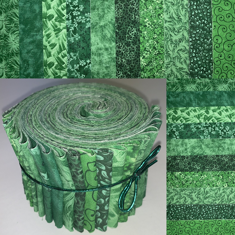 Basic Colors - Hunter/Kelly 2.5" Roll - 10 Fabrics, 20 Total Strips