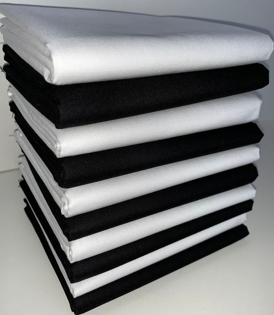 Supreme Cotton Solid White & Solid Black Half-Yard Bundle - 2 Fabrics, 5 Total Yards