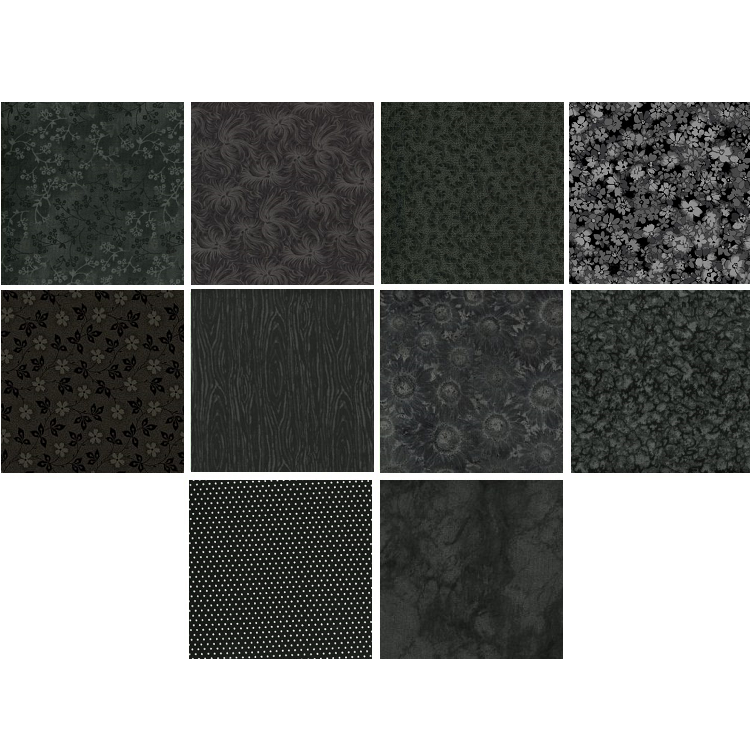 Charm Pack 5x5 Squares - Basic Colors Black Prints - 40 5" Squares