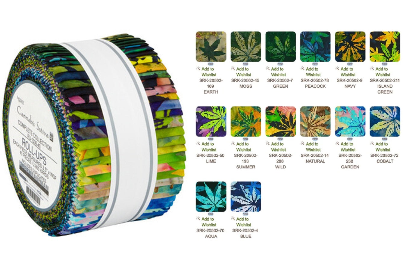 Robert Kaufman Artisan Batiks: Cannabis Sativa Roll-up - 40 Total Strips  
