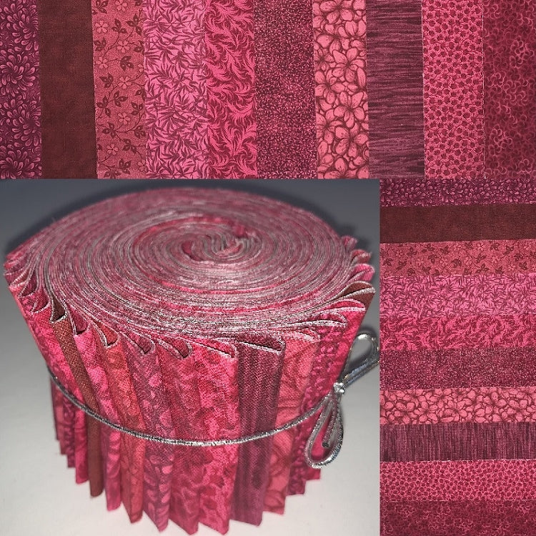 Basic Colors - Cranberry 2.5" Roll - 10 Fabrics, 20 Total Strips