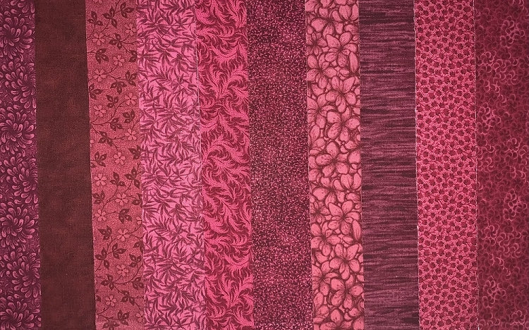 Basic Colors - Cranberry 2.5" Roll - 10 Fabrics, 20 Total Strips