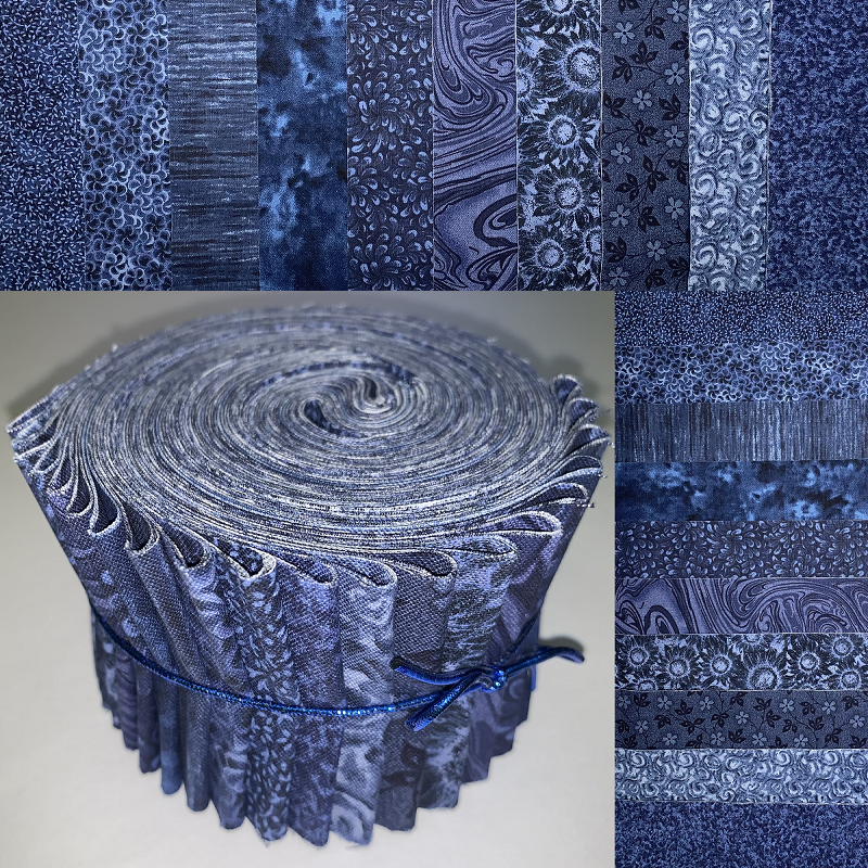Basic Colors - Dark Blue 2.5" Roll - 10 Fabrics, 20 Total Strips