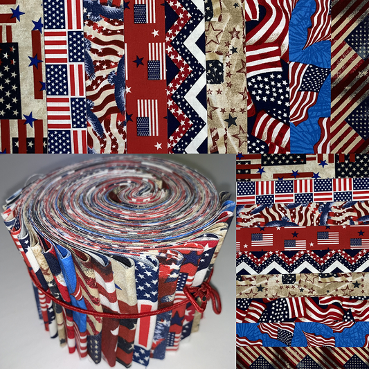 Patriotic Flags 2.5" Roll - 10 Fabrics, 20 Total Strips 