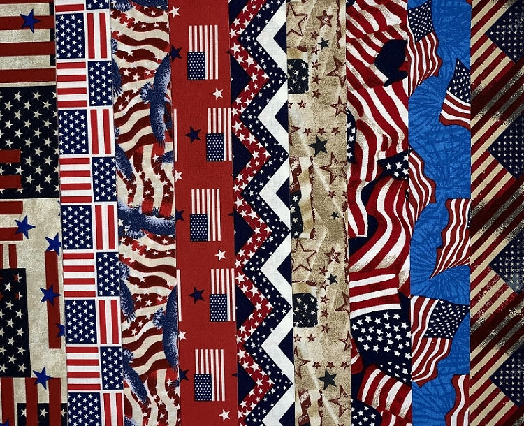 Patriotic Flags 2.5" Roll - 10 Fabrics, 20 Total Strips 