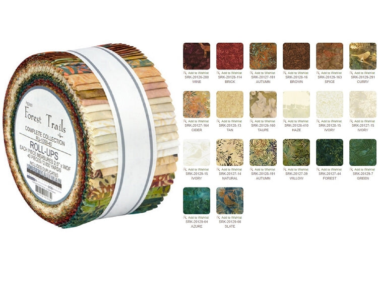 Robert Kaufman Artisan Batiks: Forest Trails Roll-up - 40 Total Strips