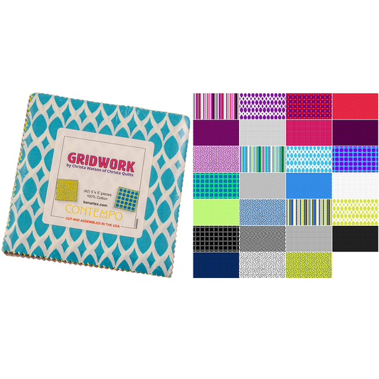 Charm Pack 5x5 Squares - Benartex Gridwork - 40 5" Squares 