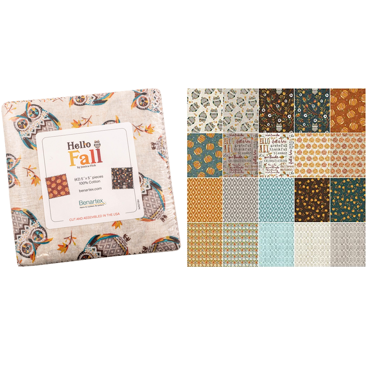 Charm Pack 5x5 Squares - Benartex Hello Fall - 40 5" Squares