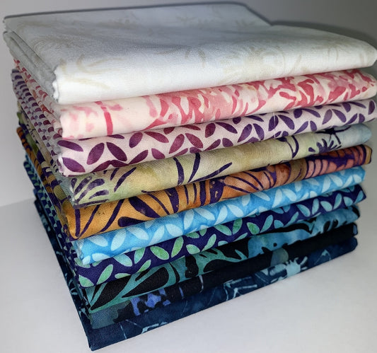 Robert Kaufman Watercolor Blossoms Batik Half-yard Bundle - 10 Fabrics, 5 Total Yards