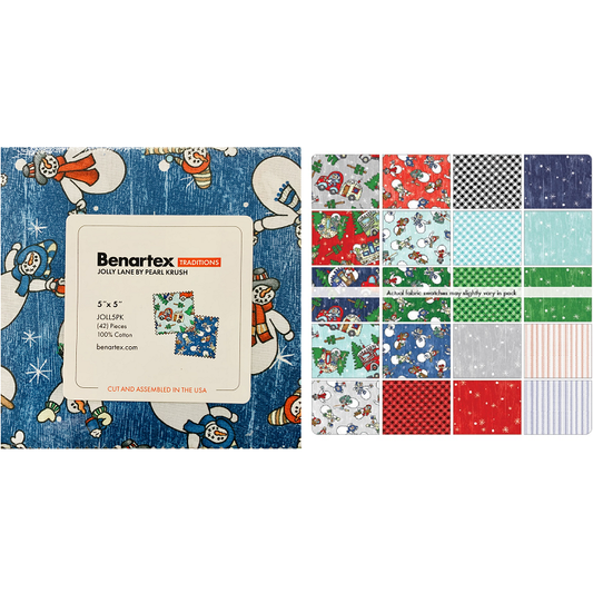 Charm Pack 5x5 Squares - Benartex Jolly Lane - 40 5" Squares