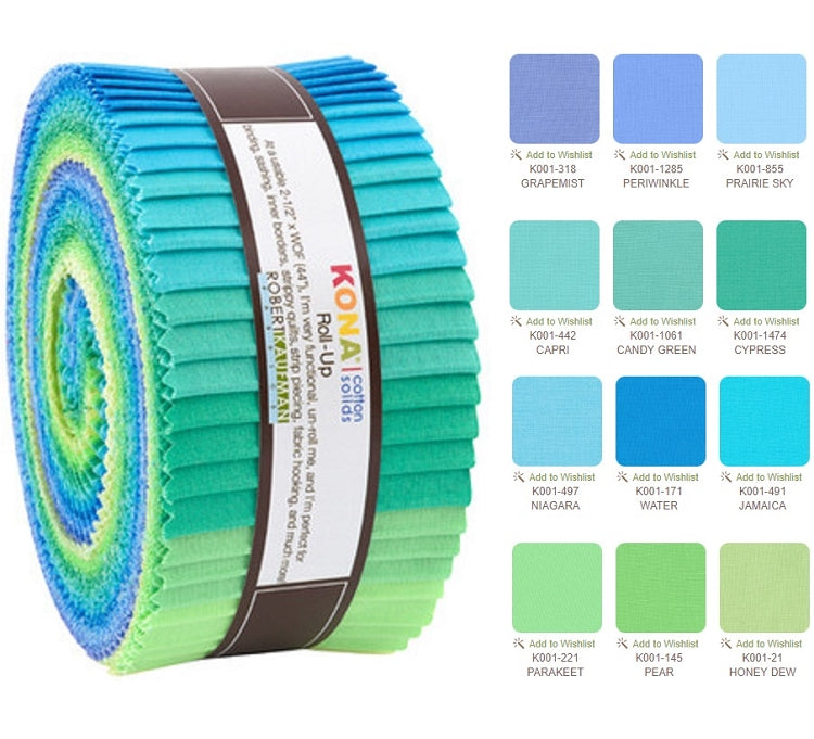 Robert Kaufman Kona Cotton Mermaid Shores Palette Roll-up - 40 Strip Roll 