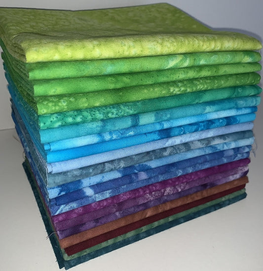 Mottled Tie-Dye Cool Fat Quarter Bundle - 20 Fabrics, 20 Total Fat Quarters