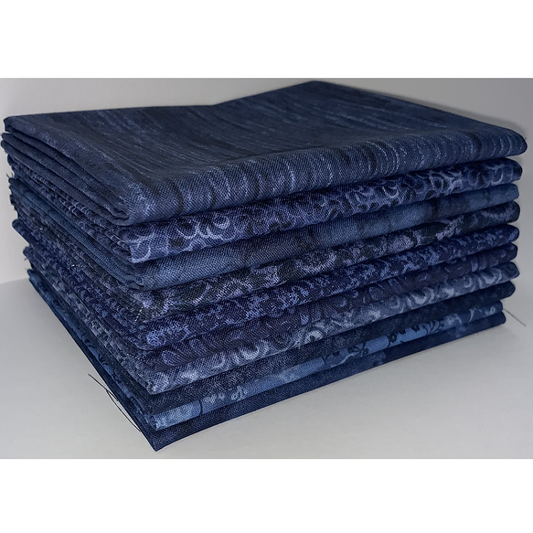 Basic Colors - Dark Blue Fat Quarter Bundle - 10 Fabrics, 10 Total Fat Quarters 
