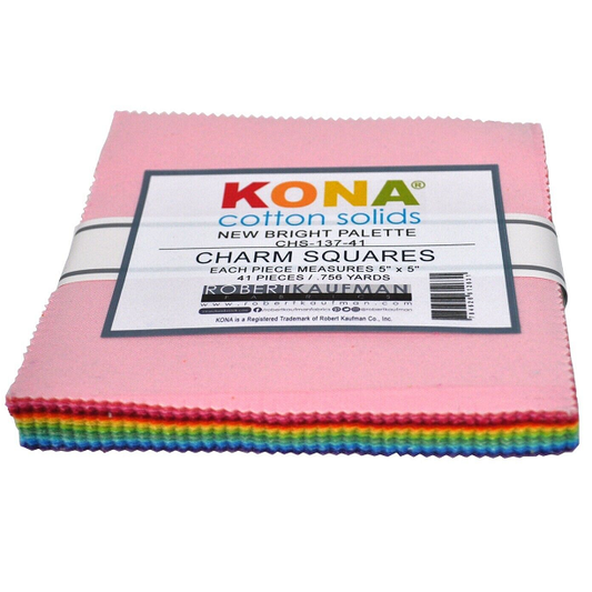 Charm Pack 5x5 Squares - Robert Kaufman Kona Solid New Bright Colorway - 40 5" Squares
