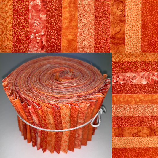 Basic Colors - Orange 2.5" Roll - 10 Fabrics, 20 Total Strips