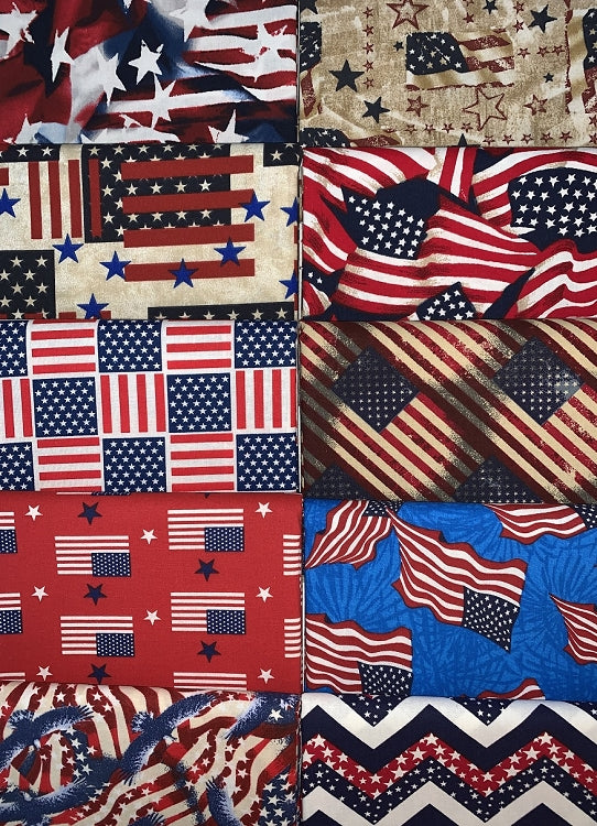 Patriotic Flags Half-yard Bundle - 10 Fabrics, 5 Total Yards