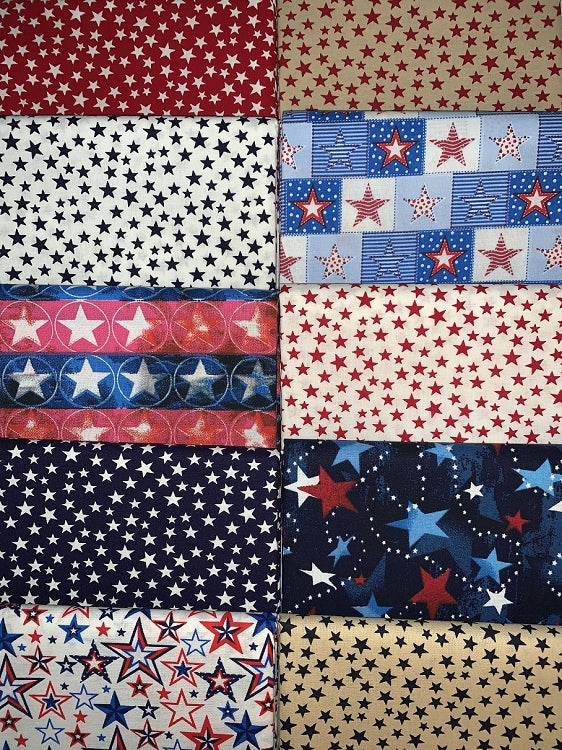 Patriotic Stars Half-yard Bundle - 10 Fabrics, 5 Total Yards