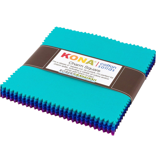 Charm Pack 5x5 Squares - Robert Kaufman Kona Solid Peacock Colorway - 40 5" Squares