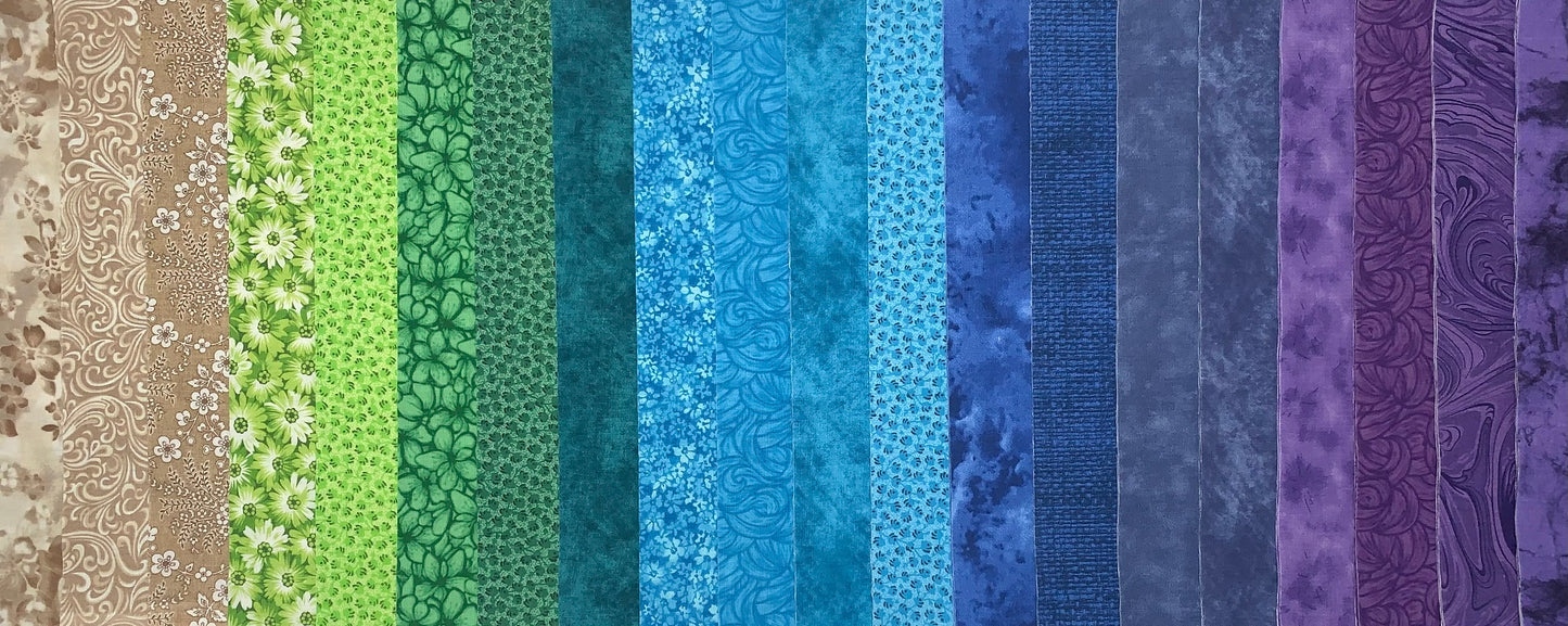 Peacock 2.5" Roll - 20 Fabrics, 20 Strips