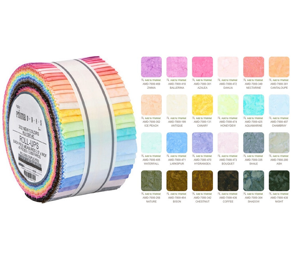 Robert Kaufman Artisan Batiks: Prisma Dyes New Colors 2022 Roll-up - 40 Total Strips