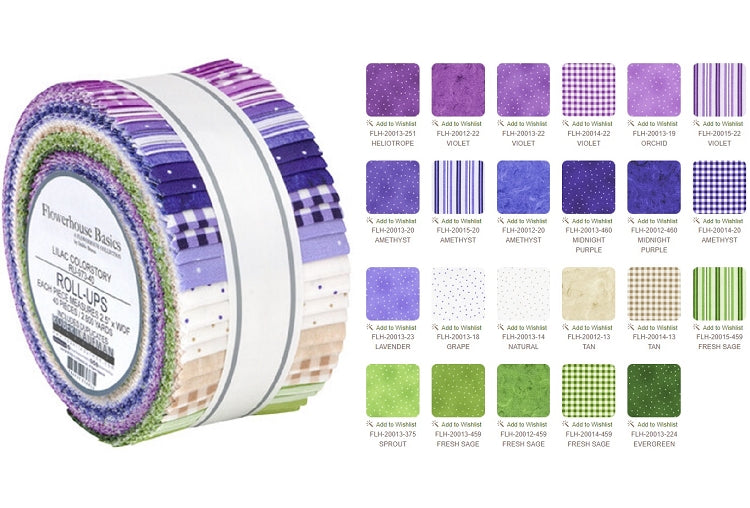 Robert Kaufman Flowerhouse: Basics Lilac Colorstory Roll-up - 40 Strip Roll (RU-973-40 40) 