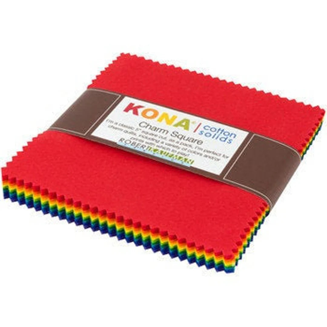 Charm Pack 5x5 Squares - Robert Kaufman Kona Solid Bright Rainbow - 40 5" Squares